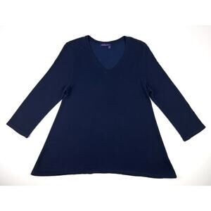Fresh Produce Sweater Womens XS Navy Blue Pullover Asymmetrical Hem 3/4 Sleeve